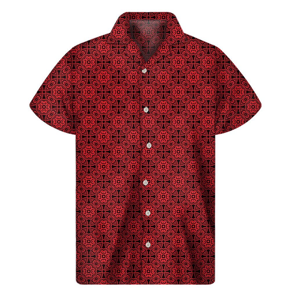 Black and Red Chinese Pattern Hawaiian Short Sleeve Shirt - 1