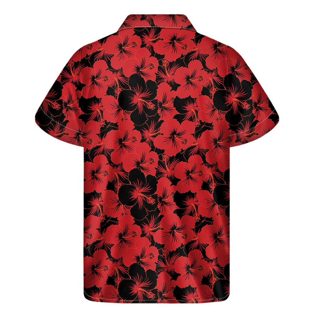 Black and Red Hibiscus Pattern Hawaiian Short Sleeve Shirt - 2