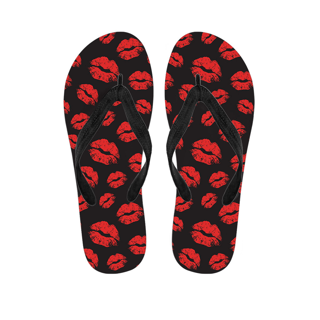 Black and Red Lips Pattern Hawaiian Flip Flops for a Stylish Island Look - 1