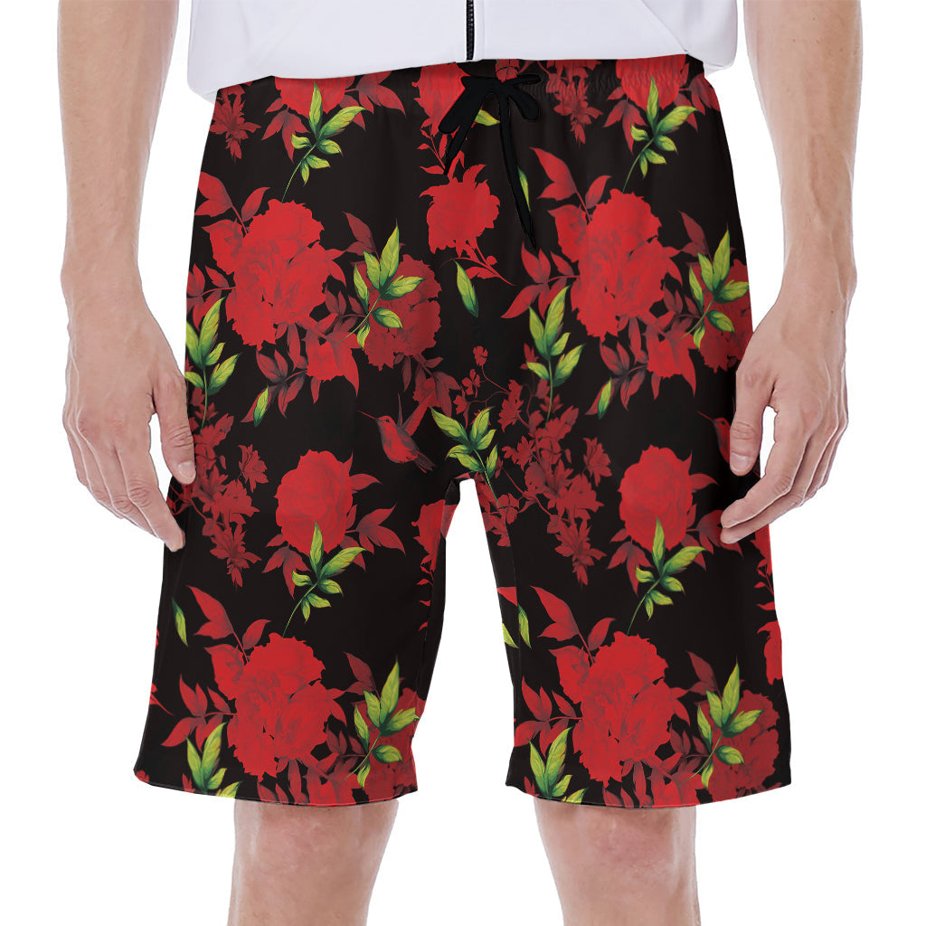 Black and Red Roses Hawaiian Men's Beach Shorts - 1