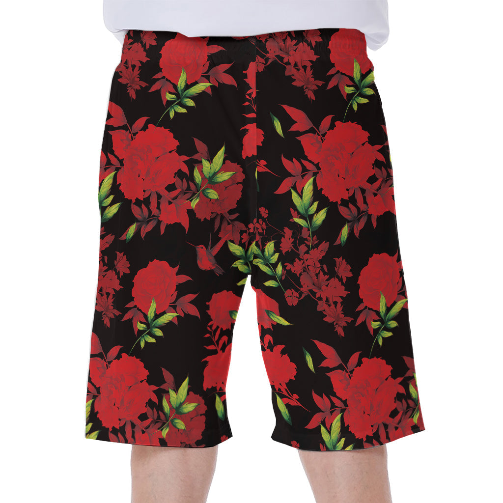 Black and Red Roses Hawaiian Men's Beach Shorts - 1