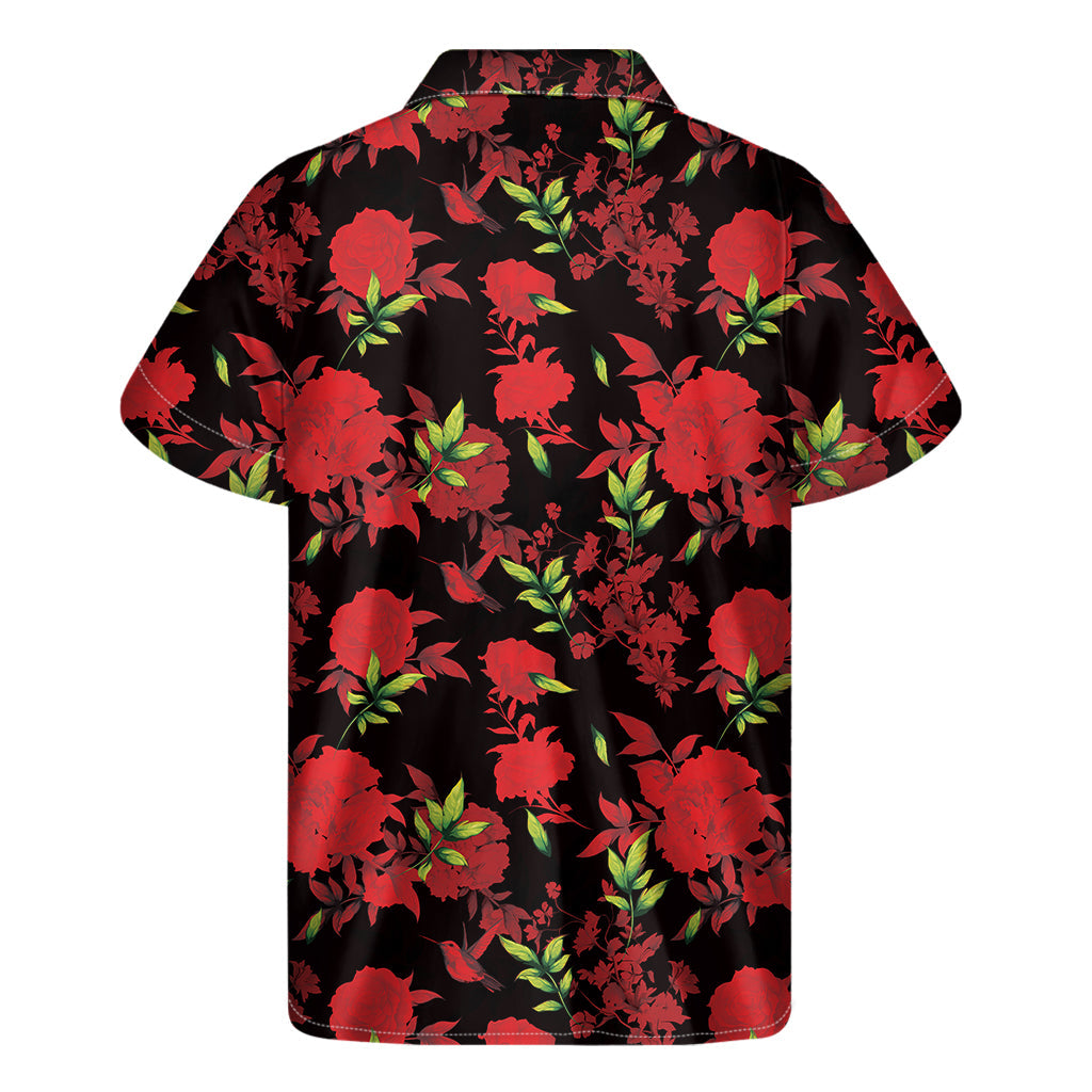 Black and Red Roses Hawaiian Floral Print Short Sleeve Shirt - 2