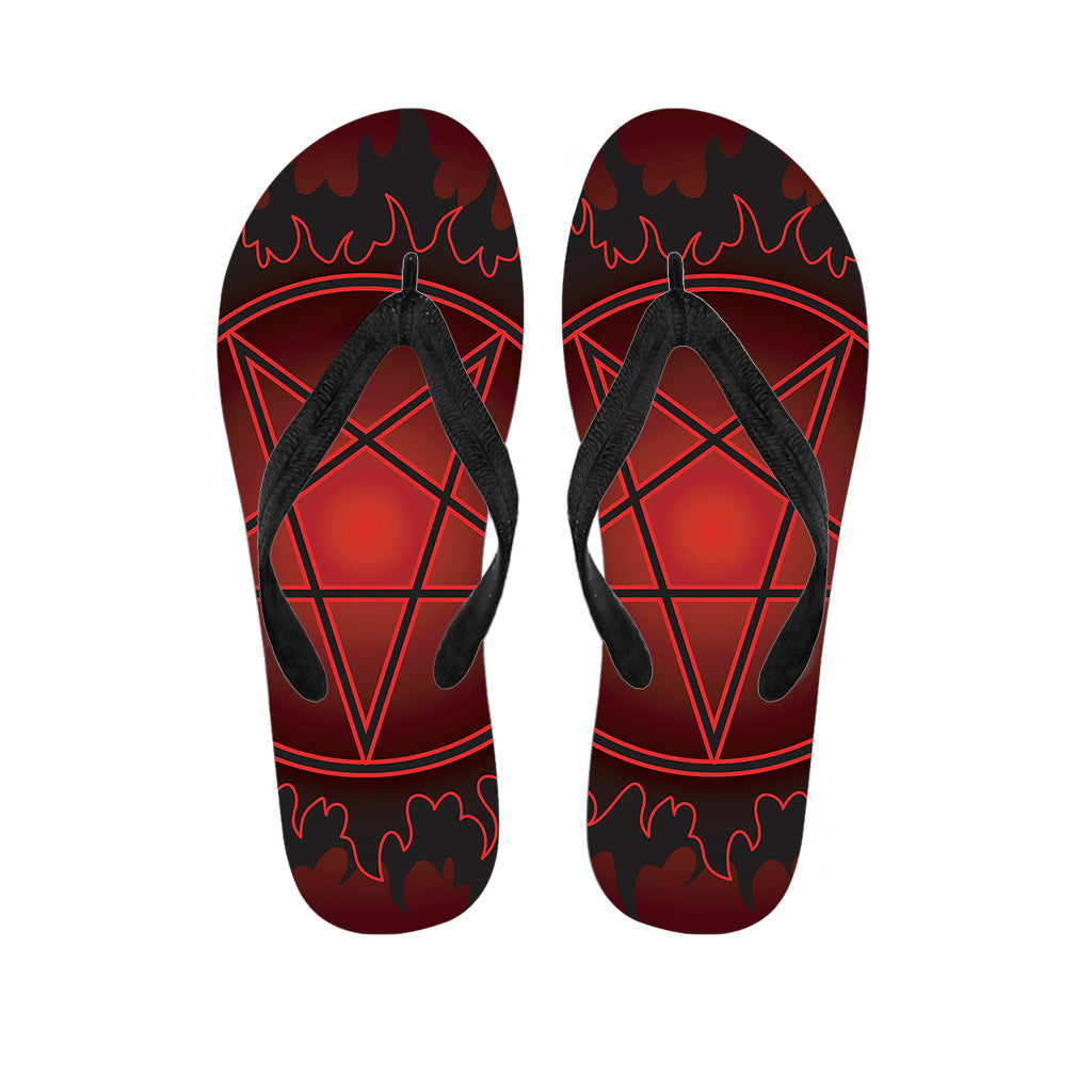 Black and Red Satanic Pentagram Print Hawaiian Flip Flops: Embrace the Island Style - 1