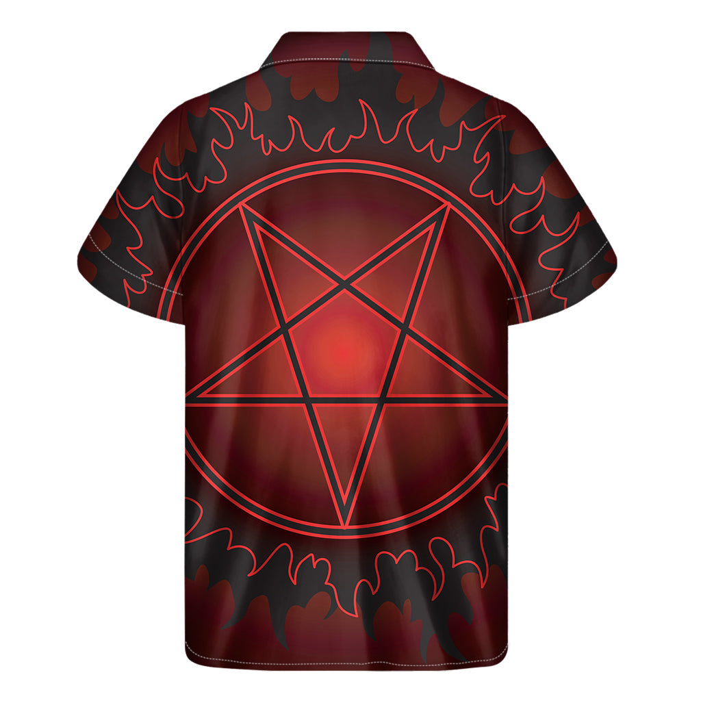 Black and Red Hawaiian Shirt with Satanic Pentagram Print - 2