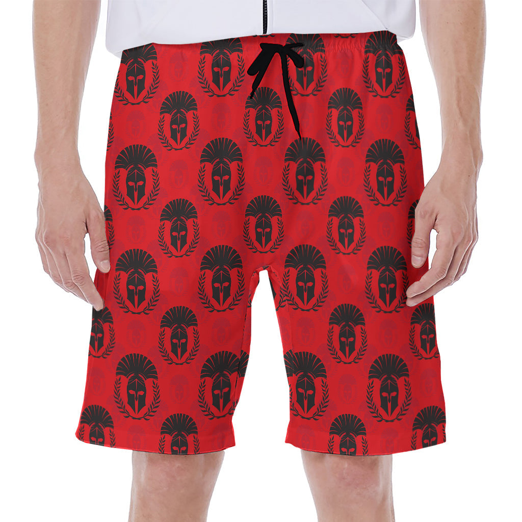 Beach Ready: Black and Red Spartan Pattern Hawaiian Men's Shorts - 1