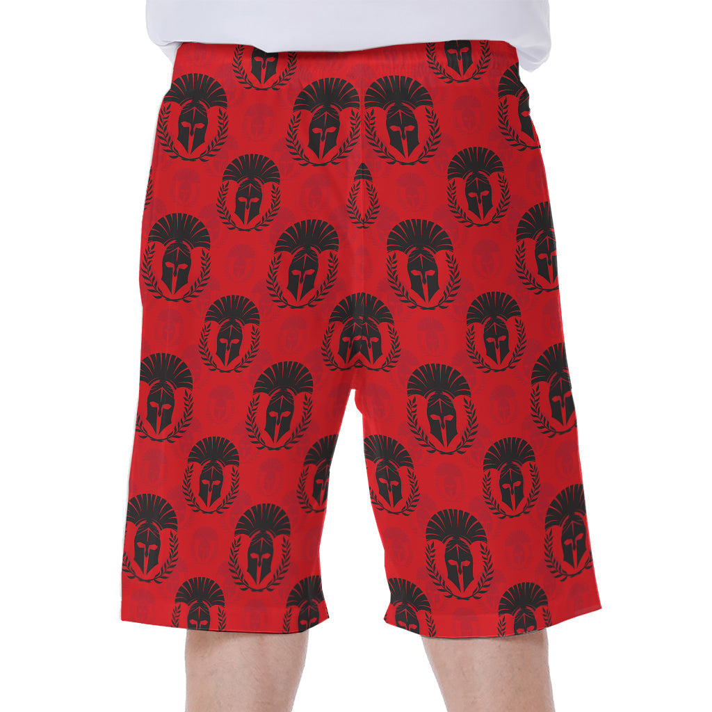 Beach Ready: Black and Red Spartan Pattern Hawaiian Men's Shorts - 1