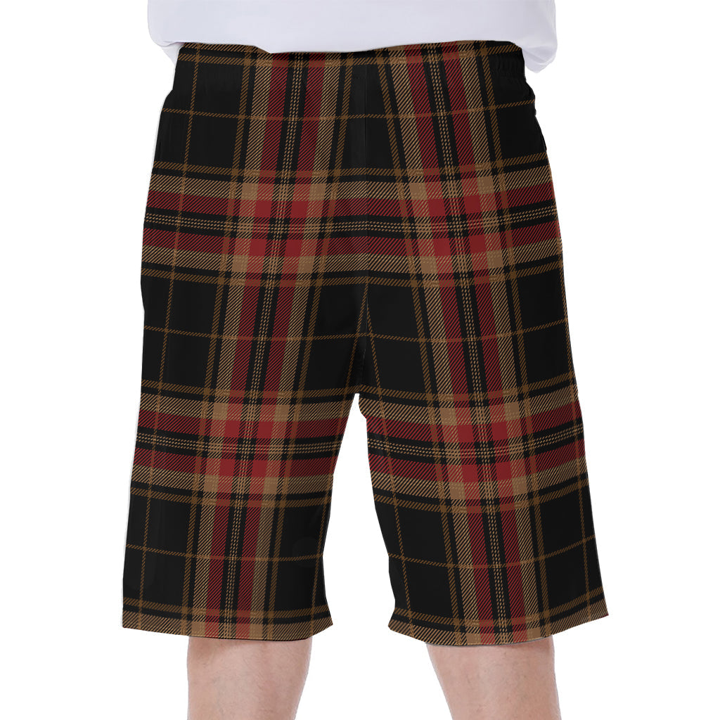 Black and Red Stewart Tartan Print Hawaiian Men's Beach Shorts - 1