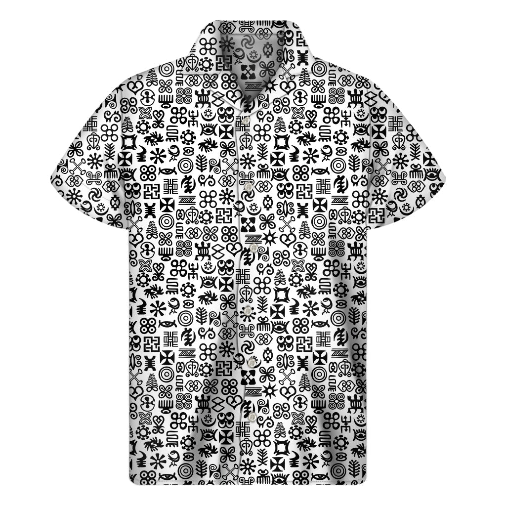 Black and White Adinkra Tribe Symbols Hawaiian Short Sleeve Shirt - 1