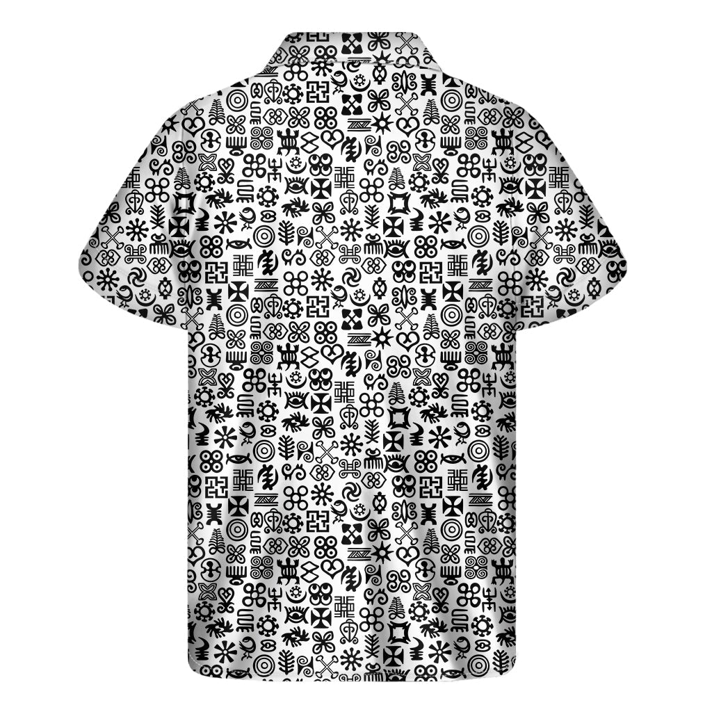 Black and White Adinkra Tribe Symbols Hawaiian Short Sleeve Shirt - 2