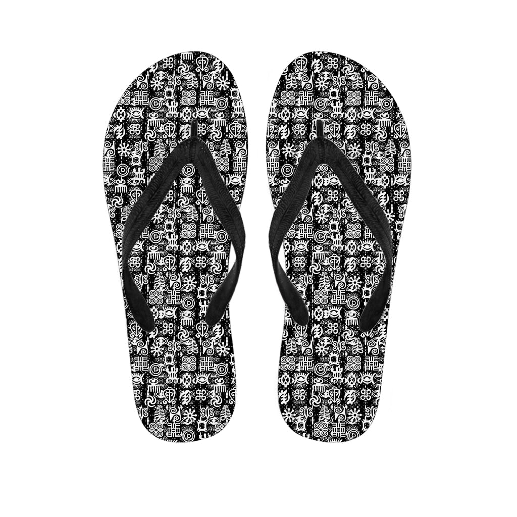 Black and White Adinkra Symbols Hawaiian Flip Flops: Embrace Island Style - 1