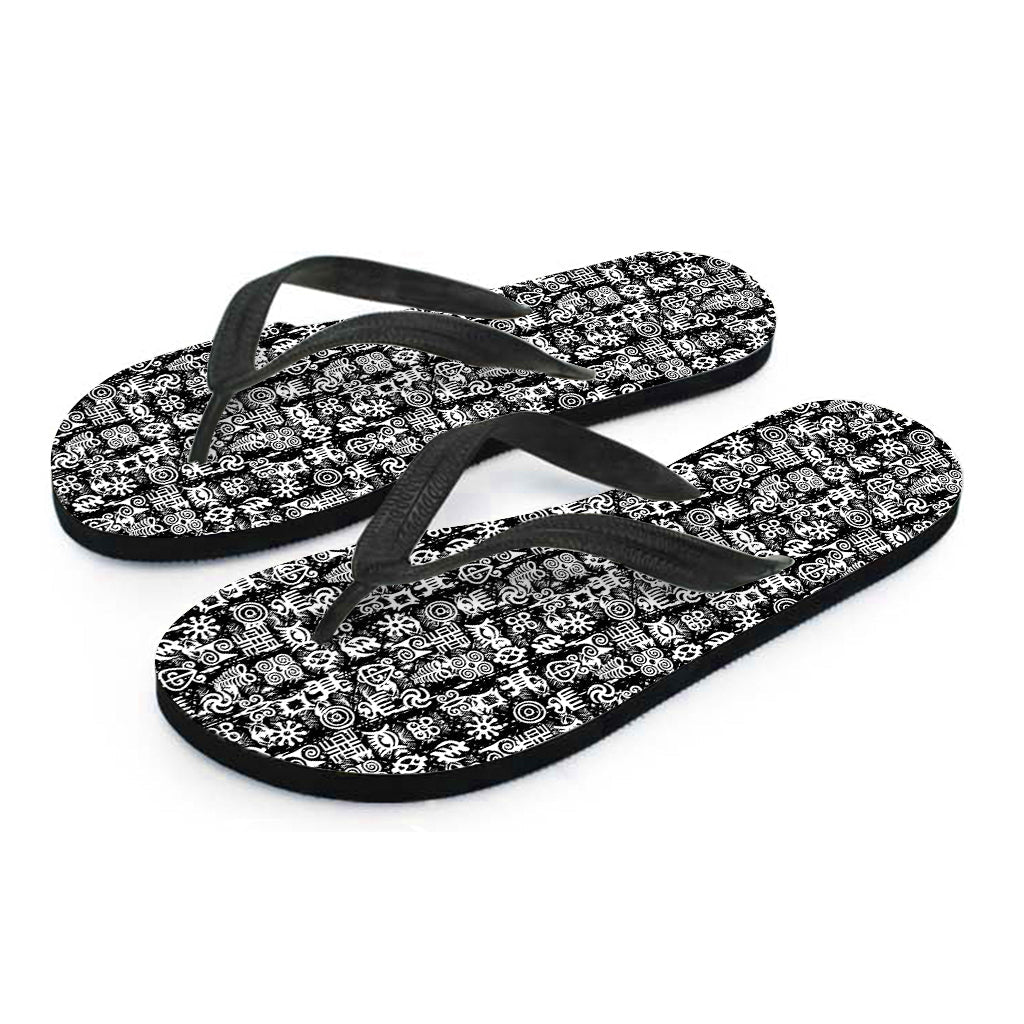 Black and White Adinkra Symbols Hawaiian Flip Flops: Embrace Island Style - 2