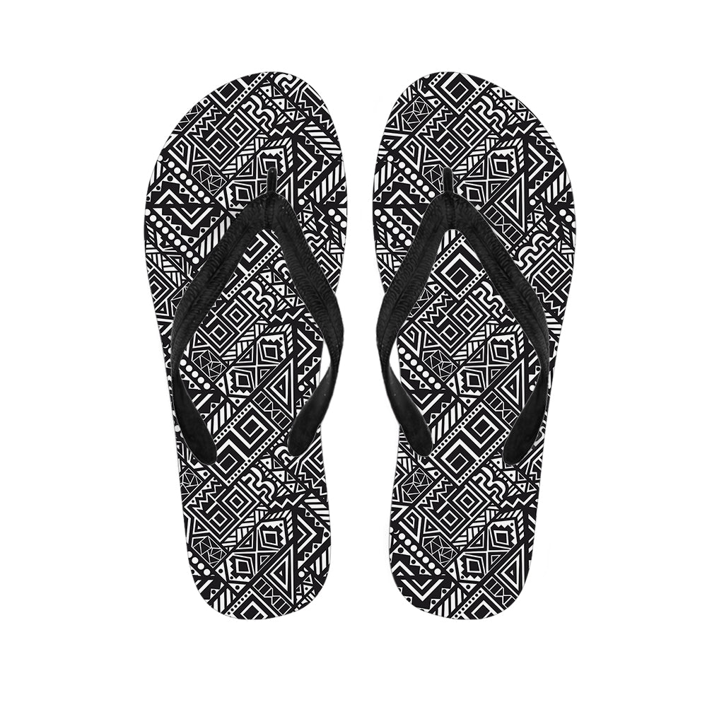 Authentic Hawaiian Style: Black and White Tribal Print Flip Flops - 1