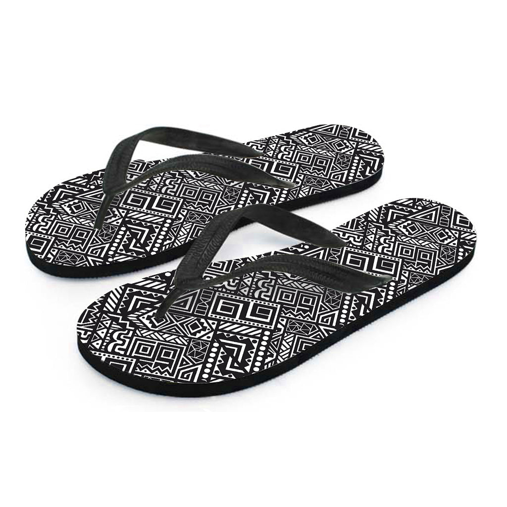 Authentic Hawaiian Style: Black and White Tribal Print Flip Flops - 2