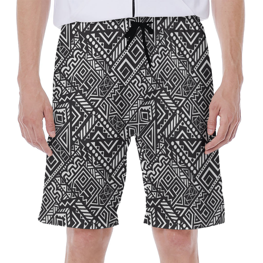 Black and White Tribal Print Hawaiian Men's Beach Shorts - 1