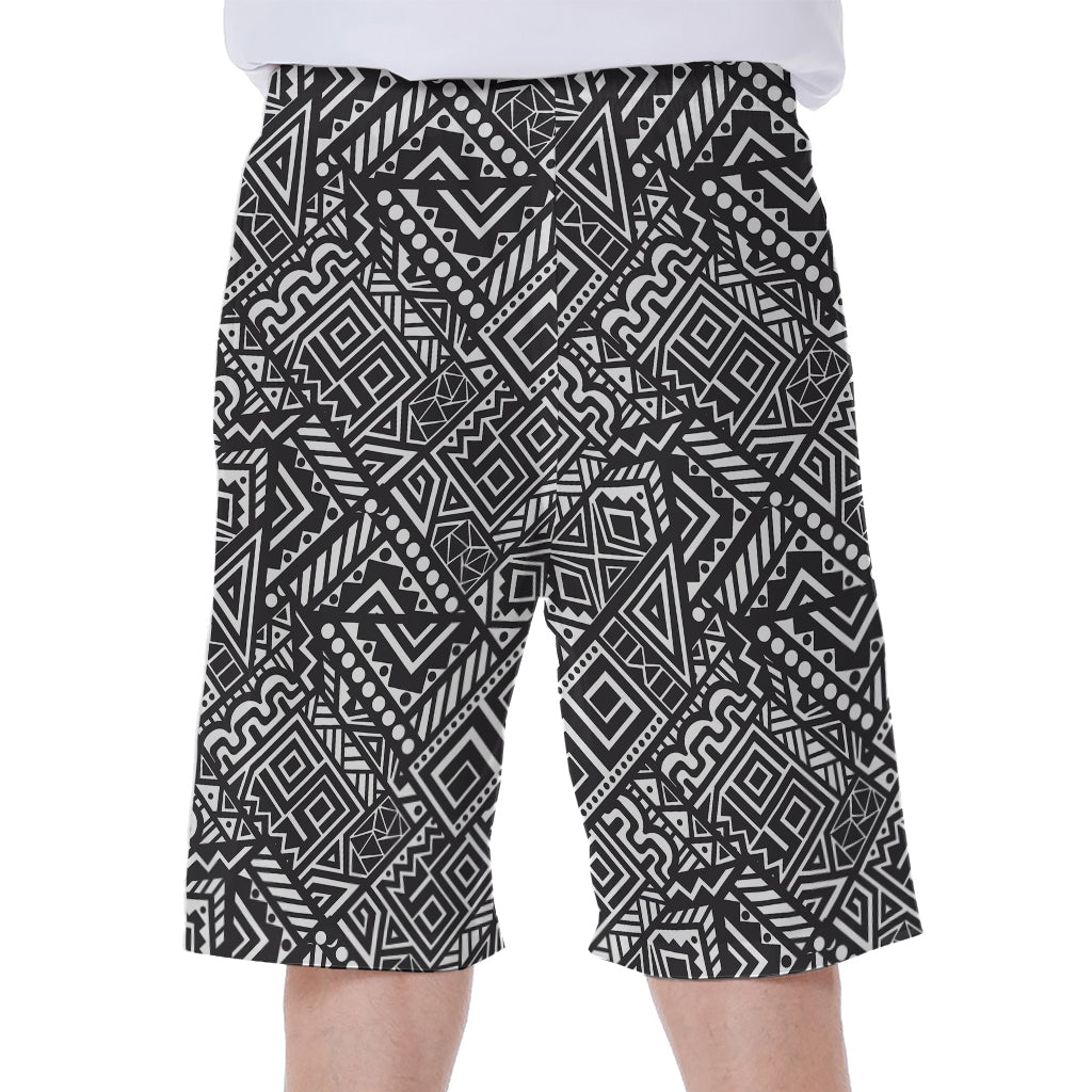 Black and White Tribal Print Hawaiian Men's Beach Shorts - 1