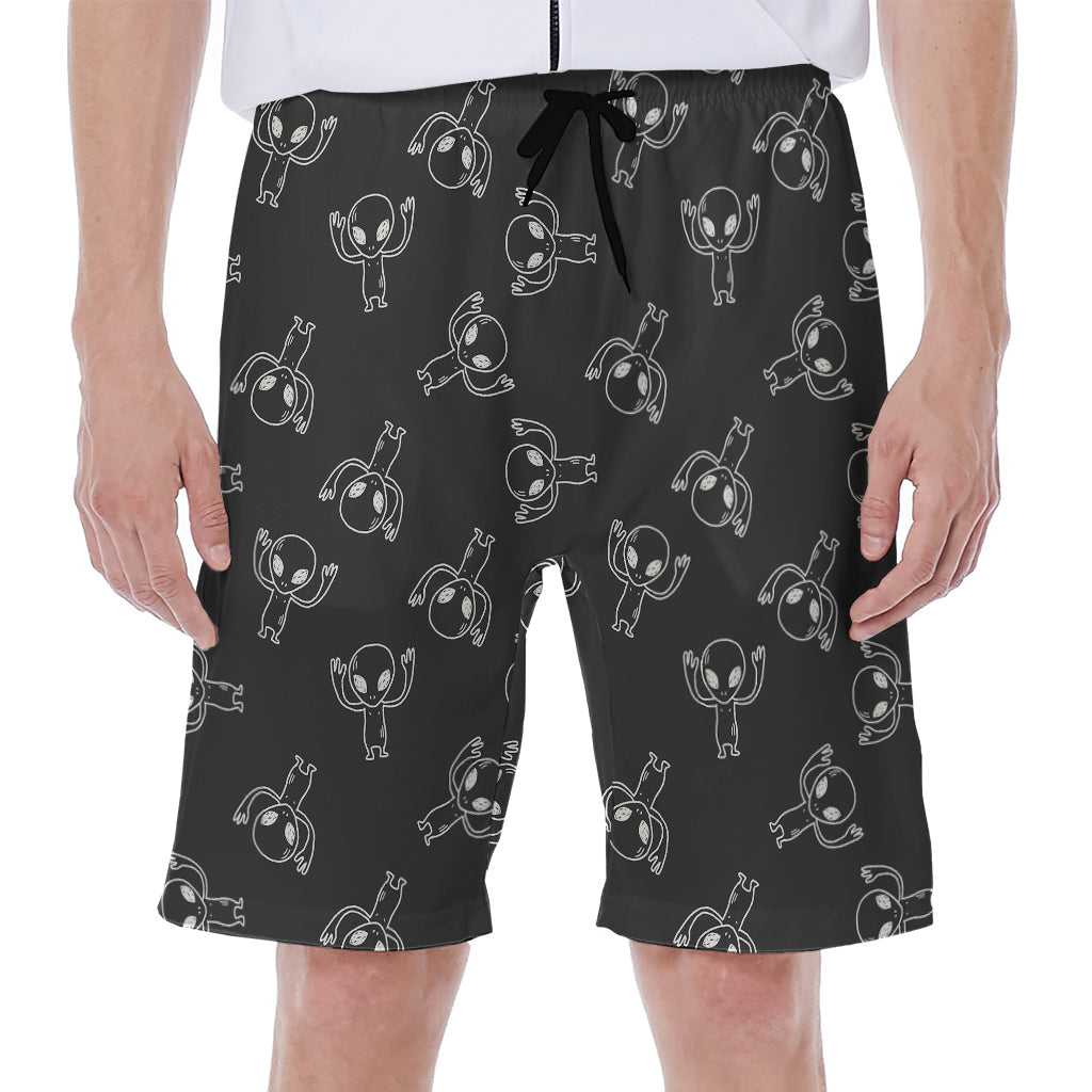 Alien-Print Hawaiian Men&#39;s Beach Shorts in Black and White - 1