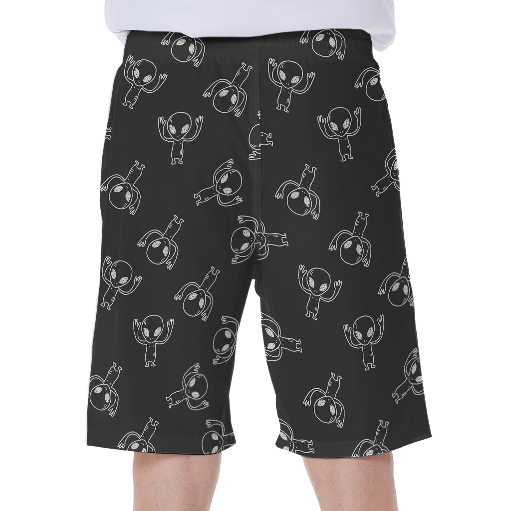 Alien-Print Hawaiian Men's Beach Shorts in Black and White - 1