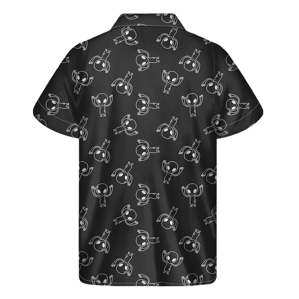 Black and White Alien Print Hawaiian Short Sleeve Shirt - 2