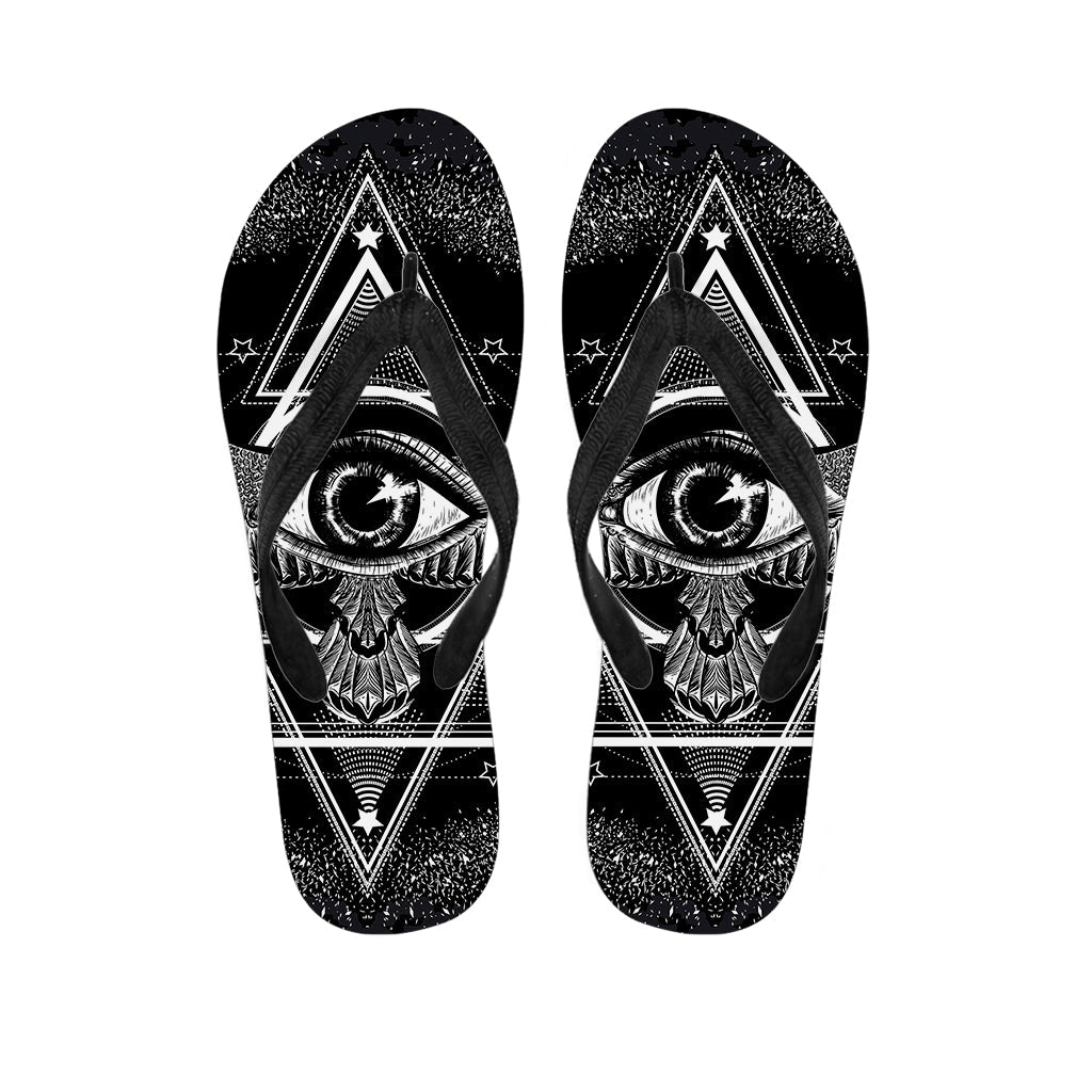 Black and White All-Seeing Eye Hawaiian Flip Flops - Embrace the Island Vibe in Style - 1