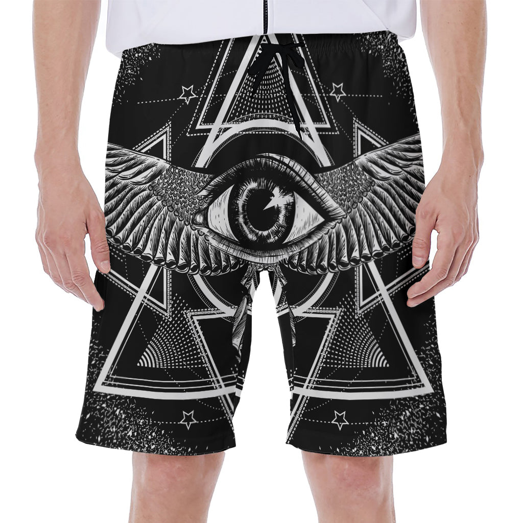 Black and White All-Seeing Eye Hawaiian Men's Beach Shorts - 1