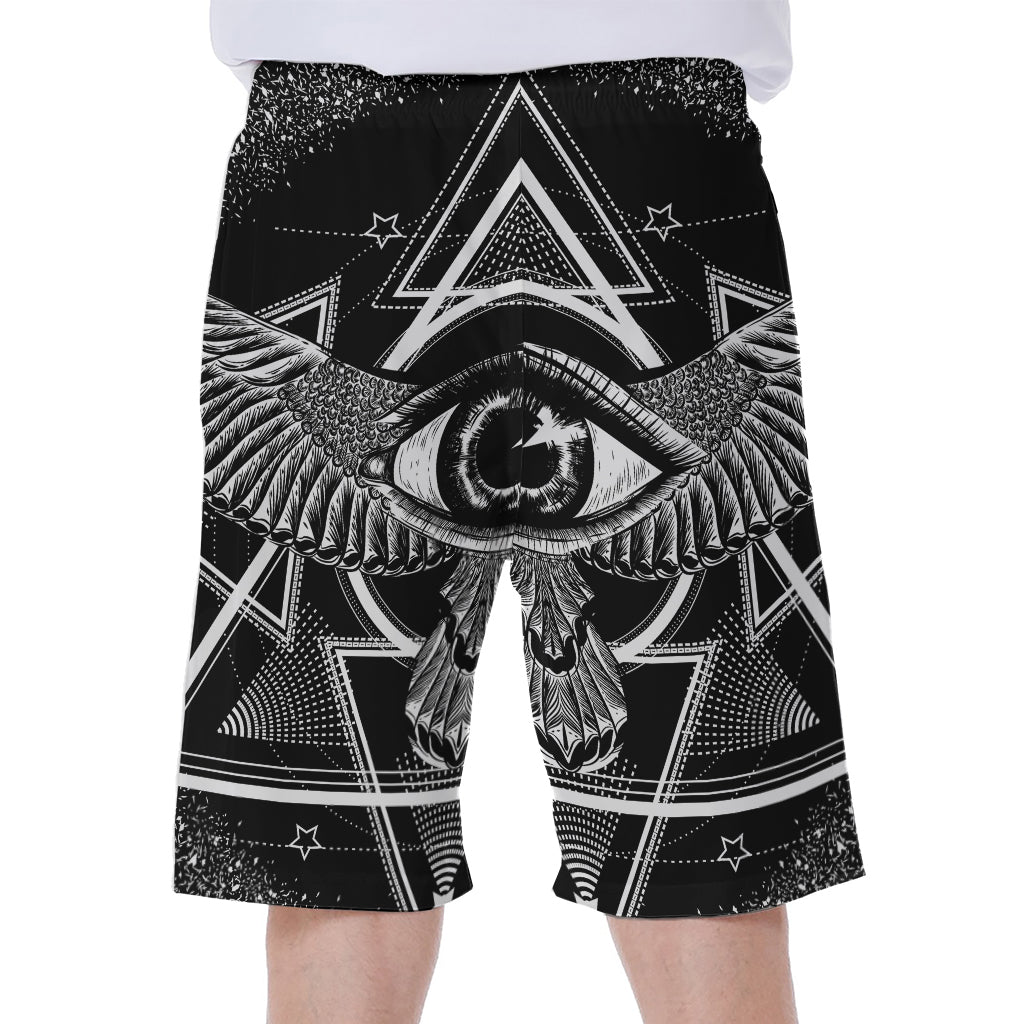 Black and White All-Seeing Eye Hawaiian Men's Beach Shorts - 1