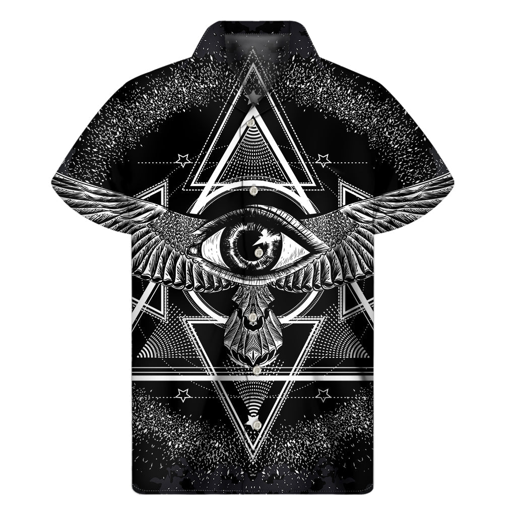 Black and White All-Seeing Eye Hawaiian Short Sleeve Shirt - 1