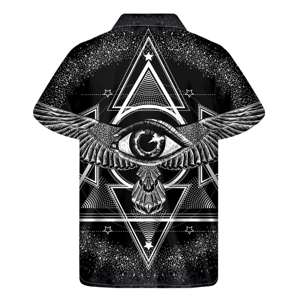 Black and White All-Seeing Eye Hawaiian Short Sleeve Shirt - 2