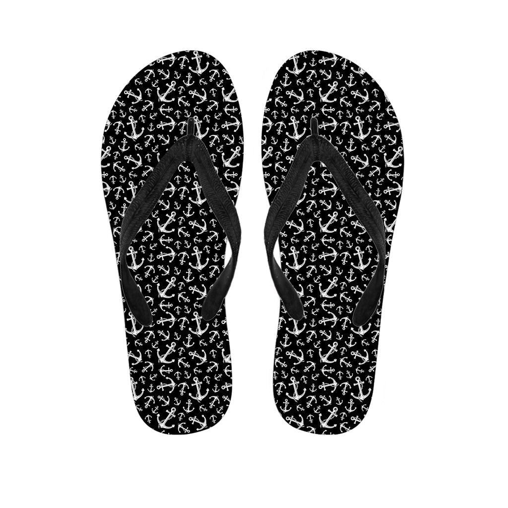 Black and White Anchor Pattern Hawaiian Flip Flops: The Perfect Addition to Your Island Outfit - 1