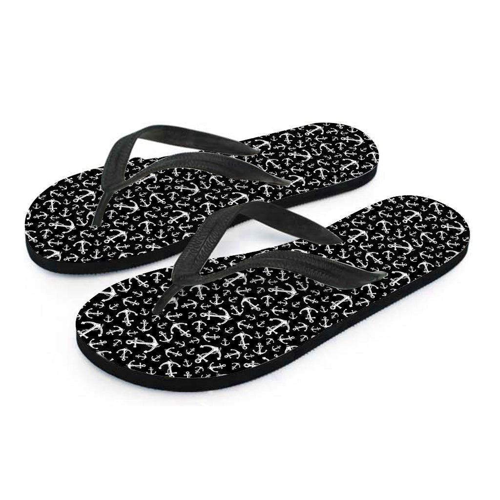 Black and White Anchor Pattern Hawaiian Flip Flops: The Perfect Addition to Your Island Outfit - 1