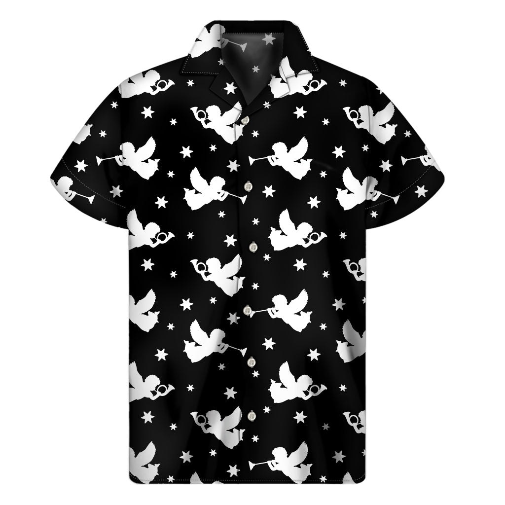 Black and White Angel Pattern Hawaiian Shirt - 1