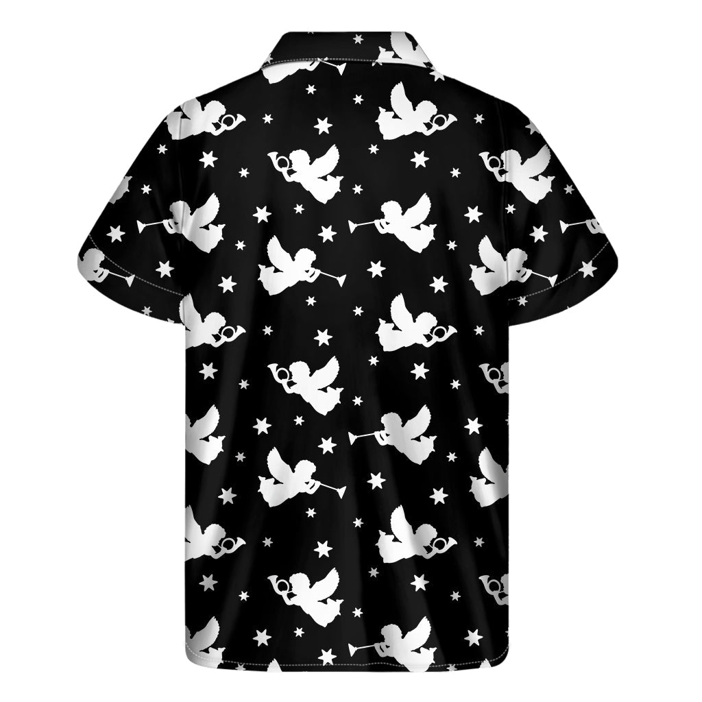 Black and White Angel Pattern Hawaiian Shirt - 1