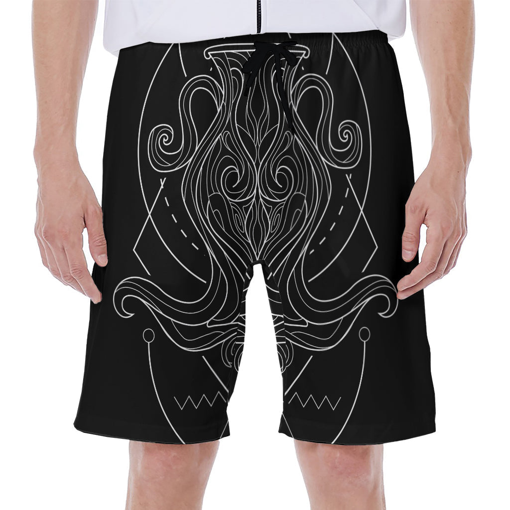 Black and White Aquarius Sign Print Hawaiian Men's Beach Shorts - 1