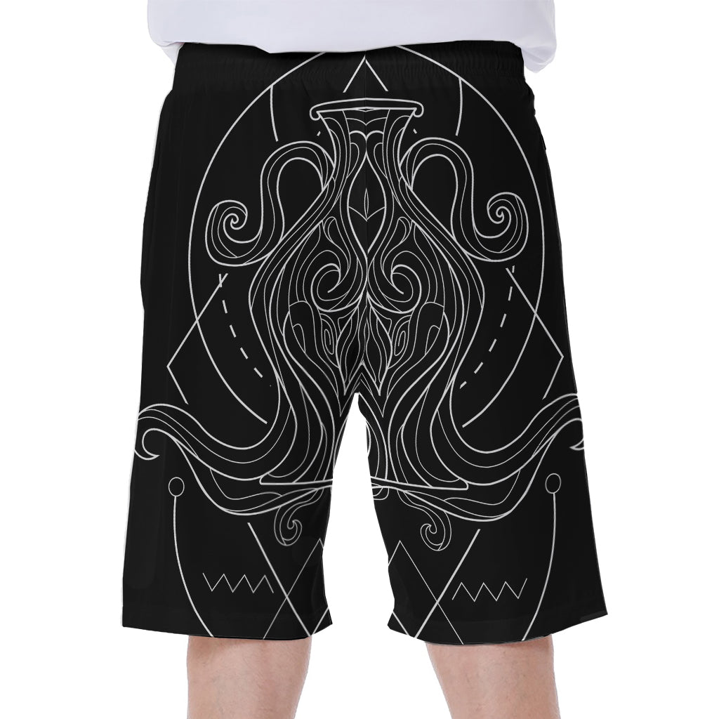 Black and White Aquarius Sign Print Hawaiian Men's Beach Shorts - 1