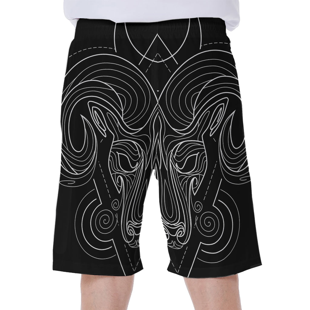 Black and White Aries Sign Hawaiian Men&#39;s Beach Shorts - 2