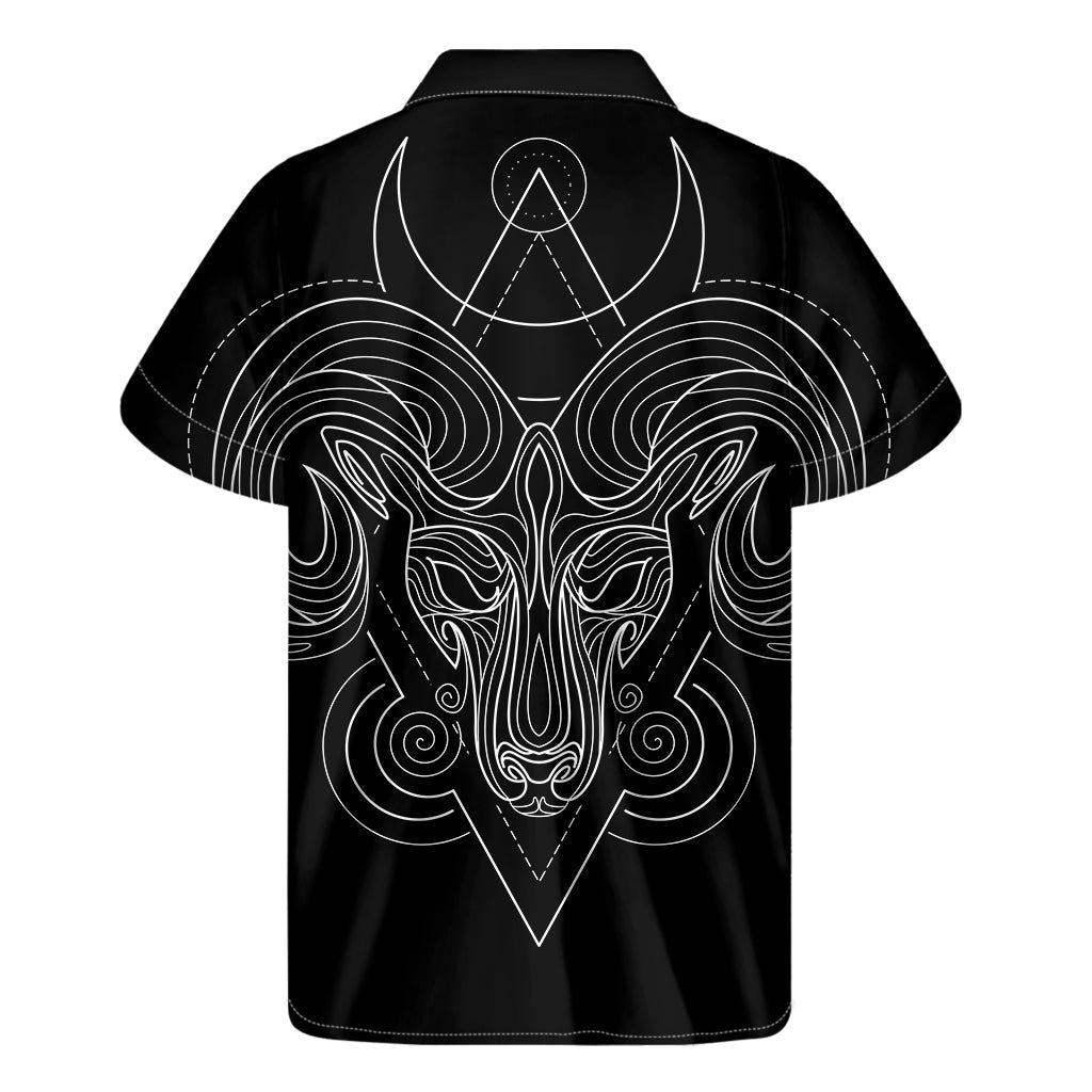 Black and White Aries Sign Print Hawaiian Short Sleeve Shirt - 2