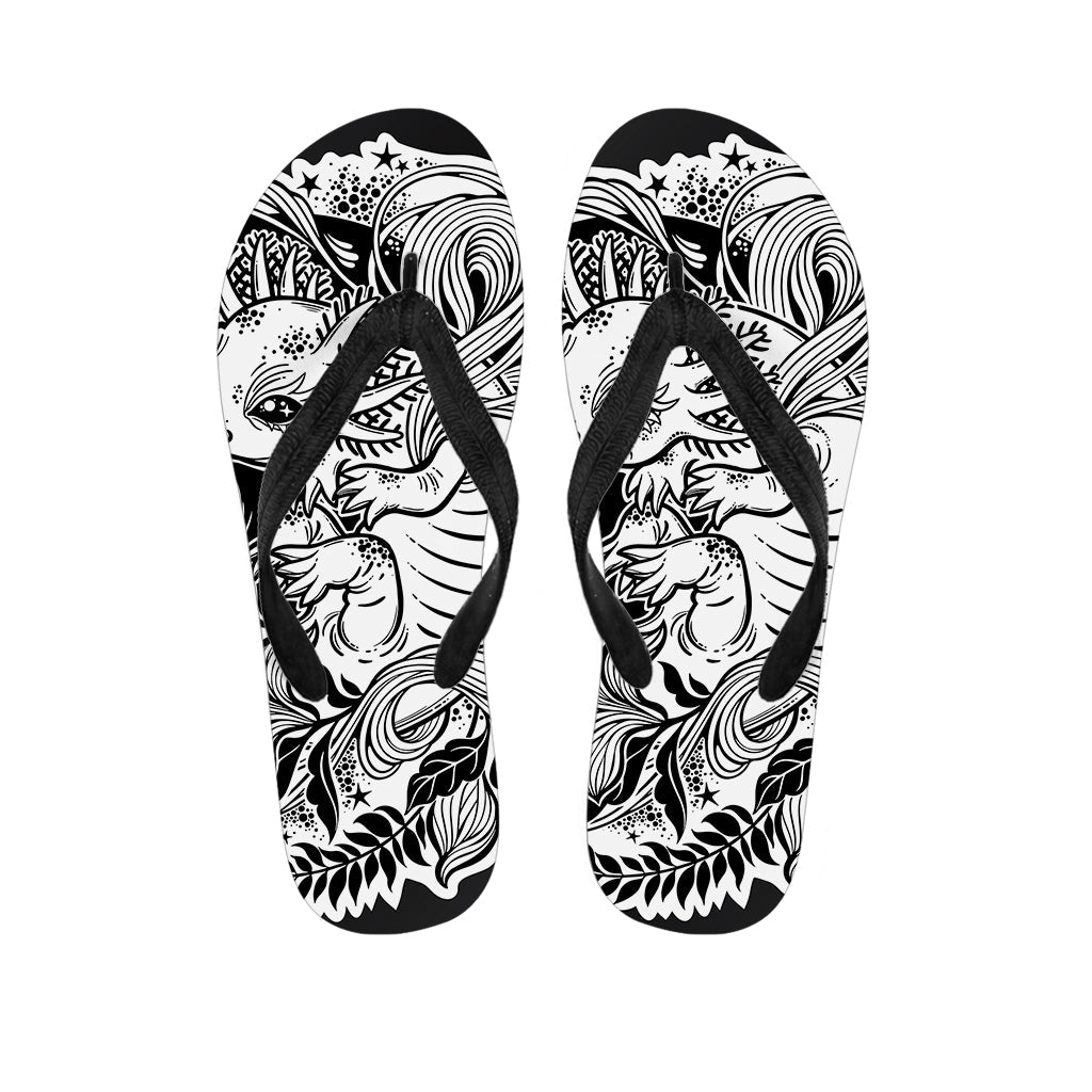 Black and White Axolotl Print Hawaiian Flip Flops: Step into Island Style - 1