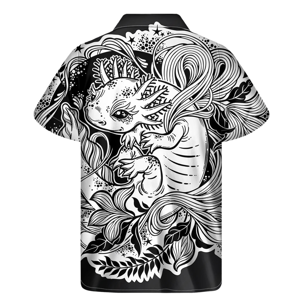 Black and White Axolotl Print Hawaiian Short Sleeve Shirt - 2