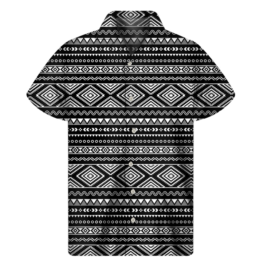 Black and White Aztec Ethnic Print Hawaiian Short Sleeve Shirt - 1