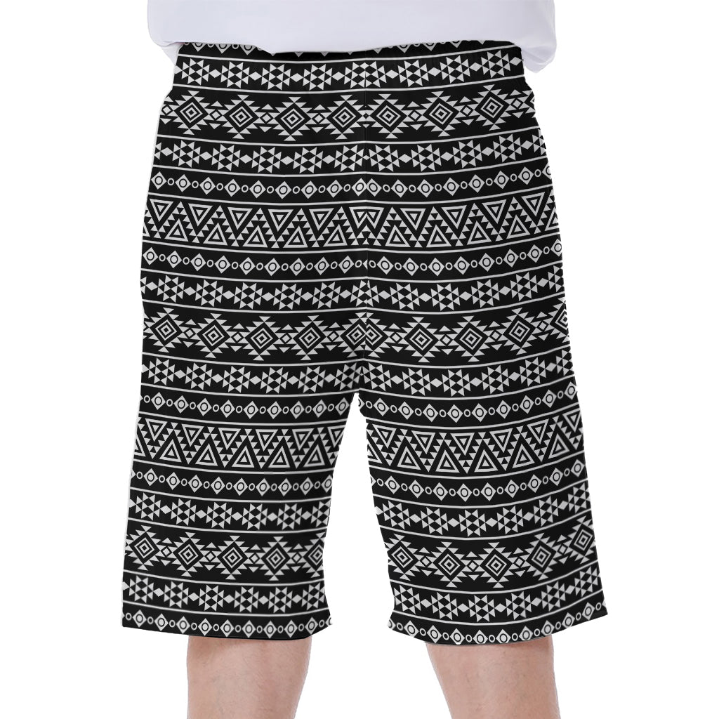 Black and White Aztec Geometric Print Hawaiian Men's Beach Shorts - 1