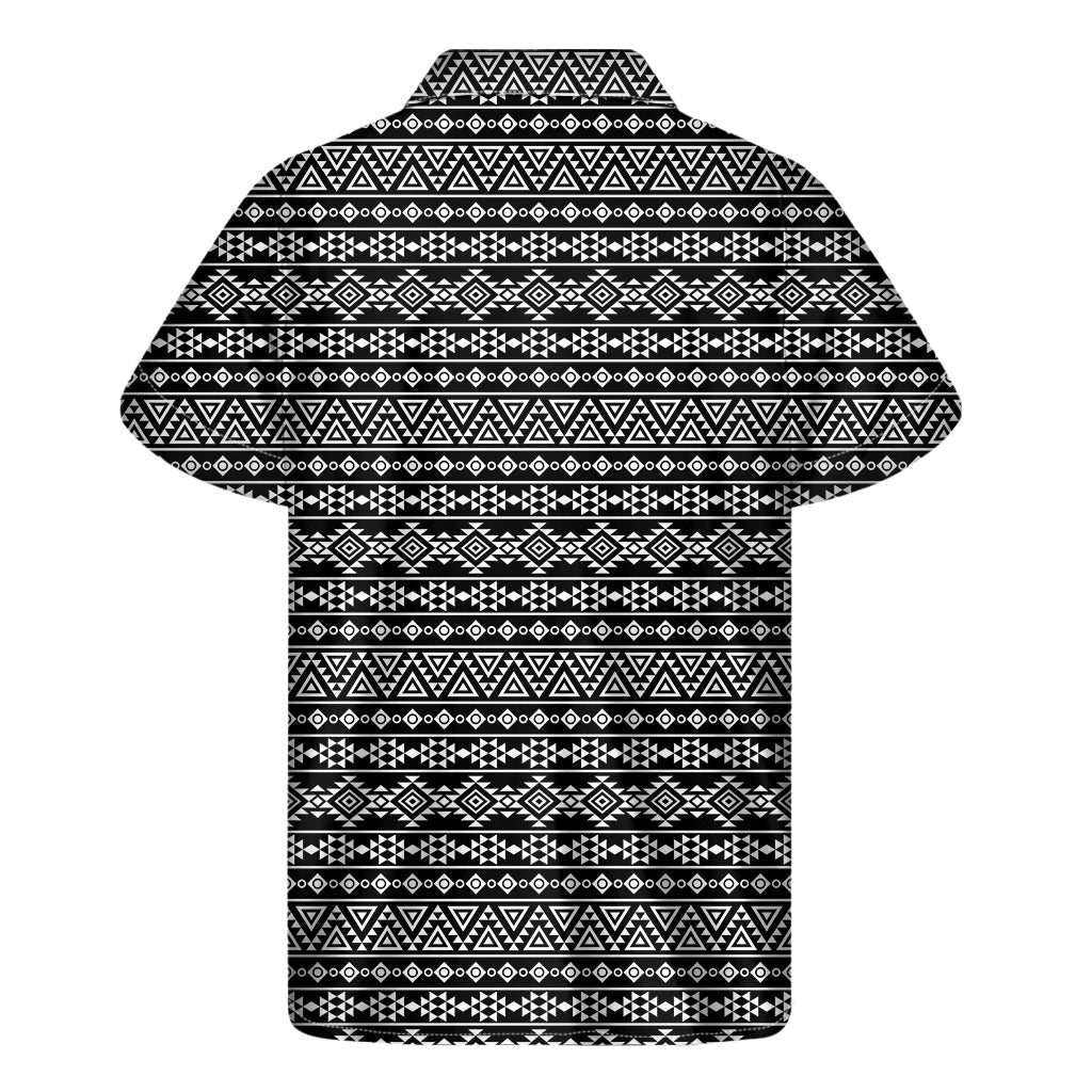 Black and White Aztec Geometric Hawaiian Short Sleeve Shirt - 2