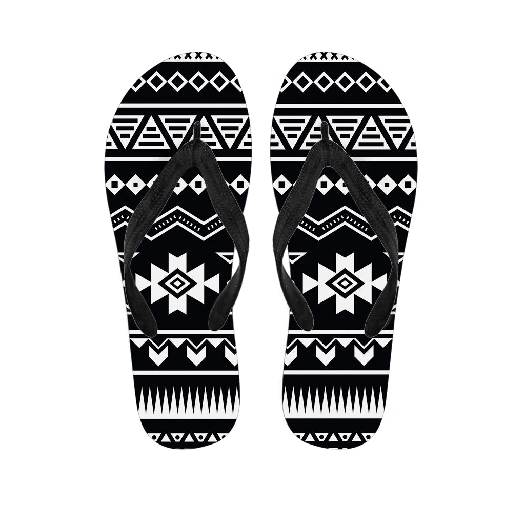 Black and White Aztec Pattern Hawaiian Flip Flops - 1