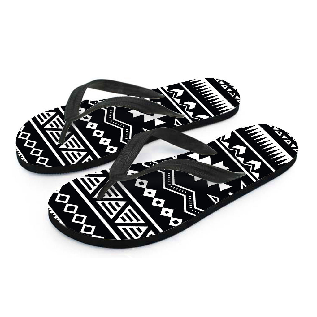 Black and White Aztec Pattern Hawaiian Flip Flops - 2