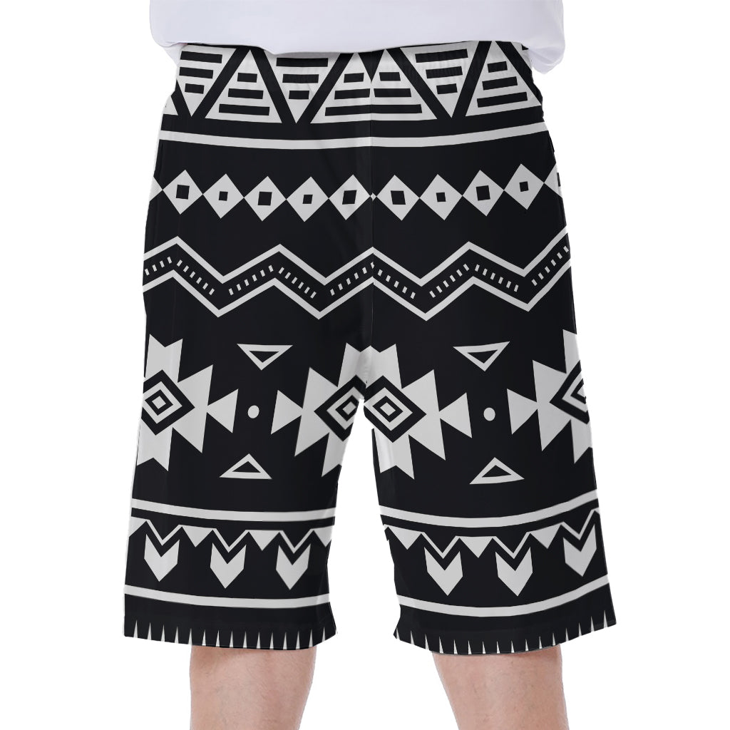 Black and White Aztec Pattern Hawaiian Men's Beach Shorts - 1