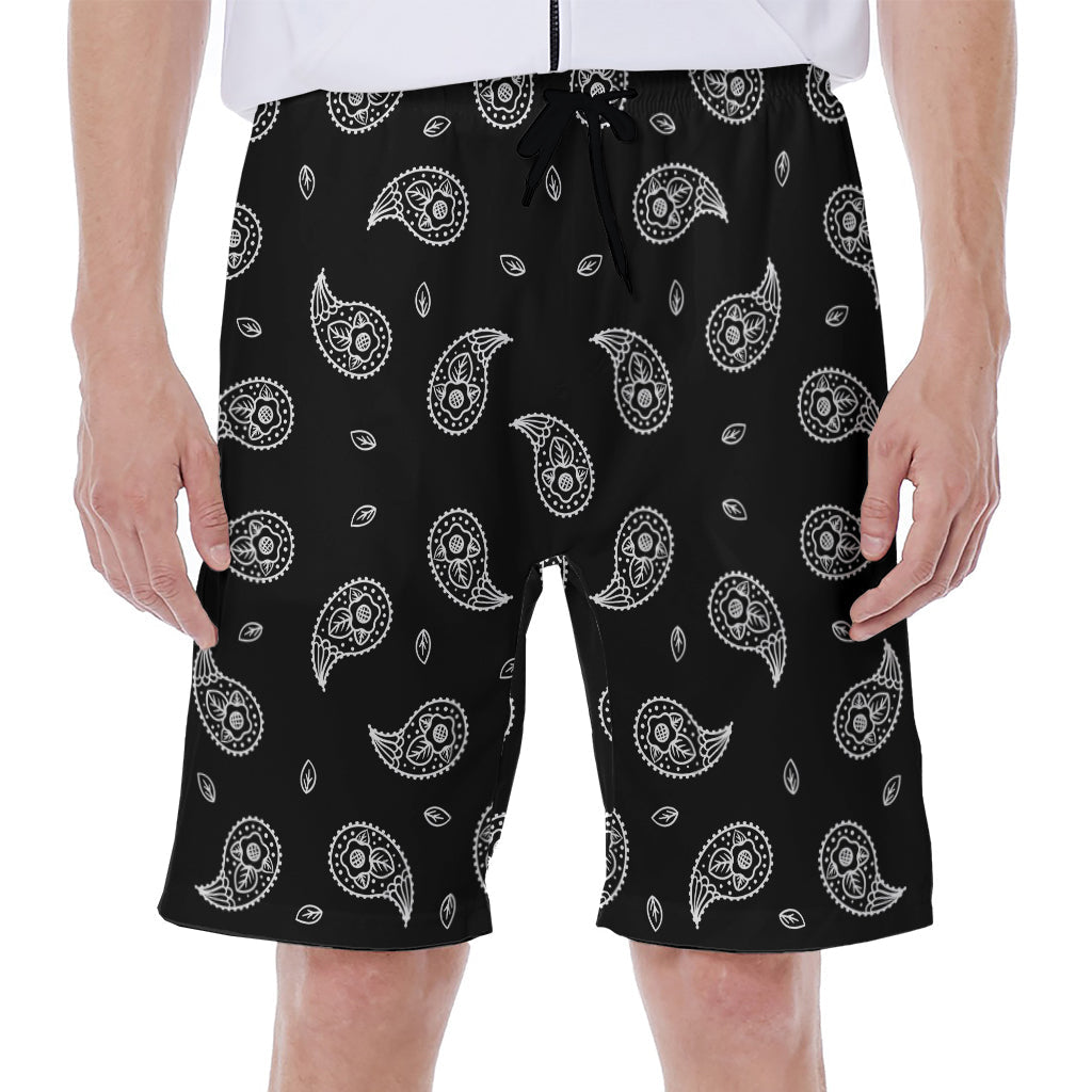 Black and White Bandana Print Hawaiian Men's Beach Shorts - 1