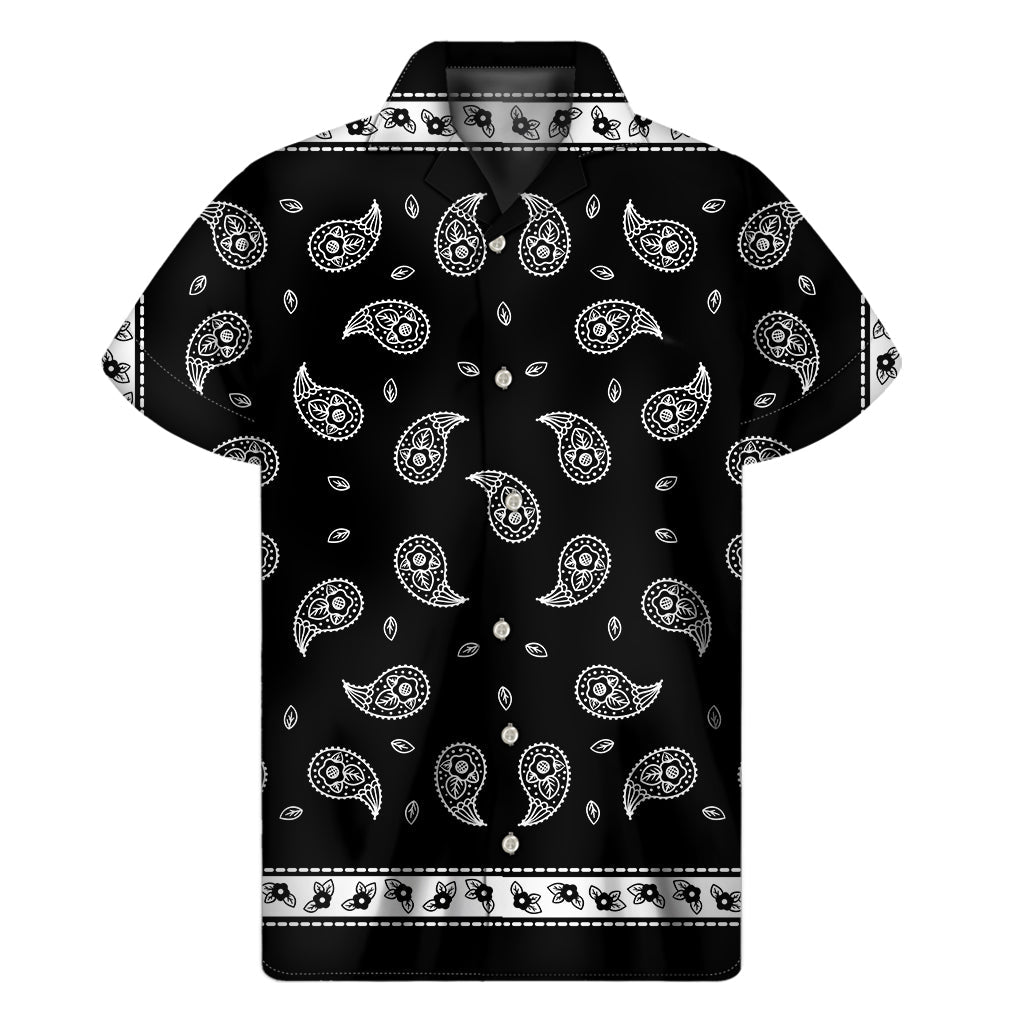 Black and White Bandana Print Hawaiian Shirt - Ride the Wave in Style! - 1