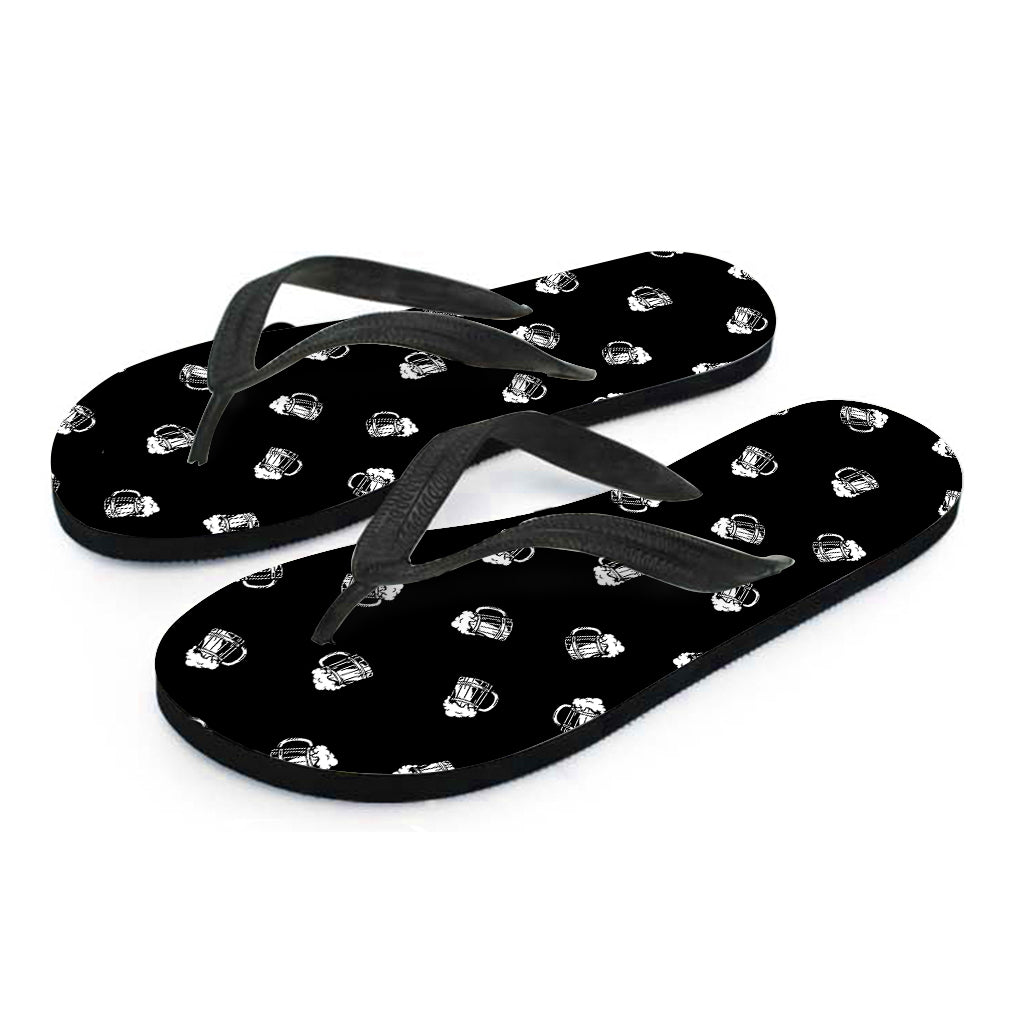 Black and White Beer Pattern Hawaiian Flip Flops: Step Out in Style! - 2