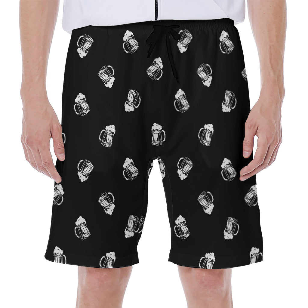 Black and White Beer Pattern Hawaiian Men's Beach Shorts - 1