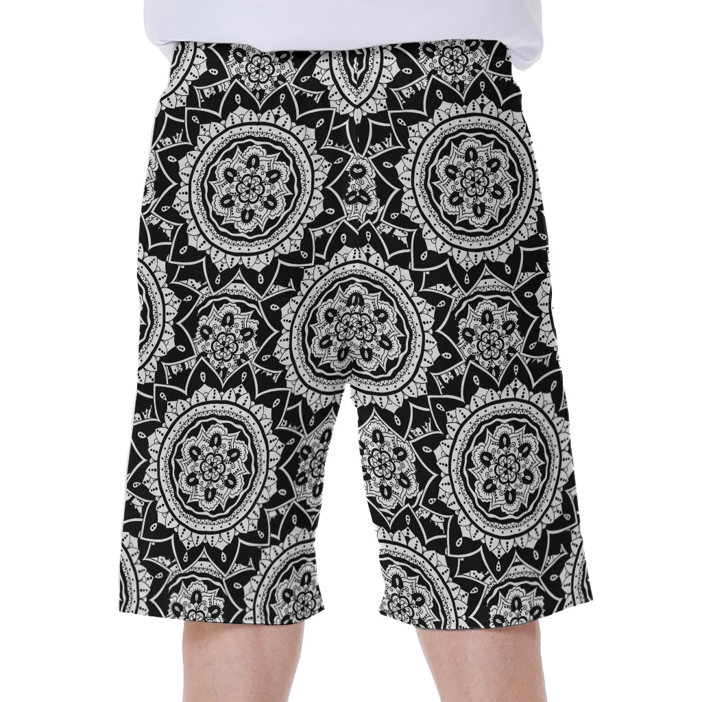 Black and White Boho Mandala Print Hawaiian Men's Beach Shorts - 1