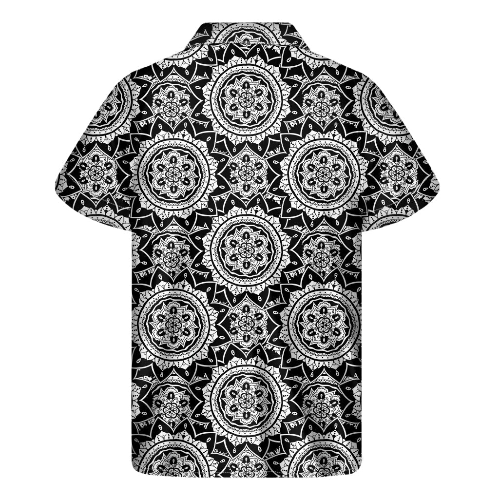 Black and White Boho Mandala Hawaiian Style Short Sleeve Shirt - 2