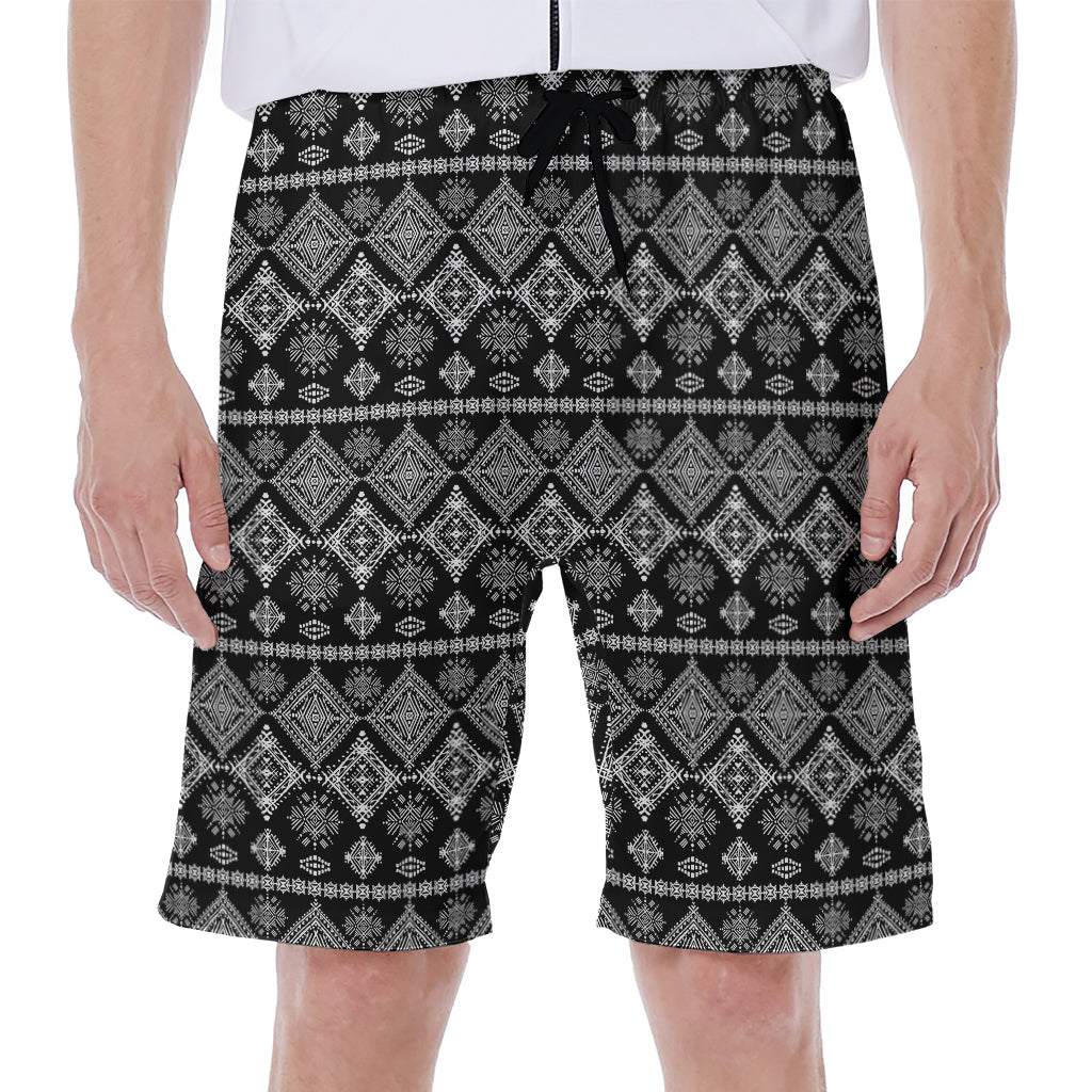 Black and White Boho Tribal Print Hawaiian Men&#39;s Beach Shorts - 1